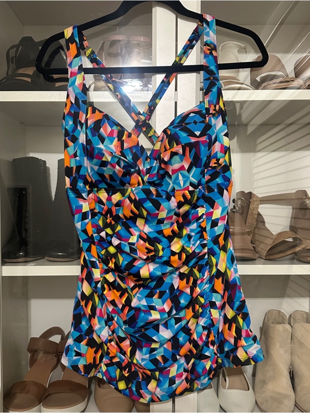 Torrid size 0 Geometric Tankini with slimming effect and adjustable straps